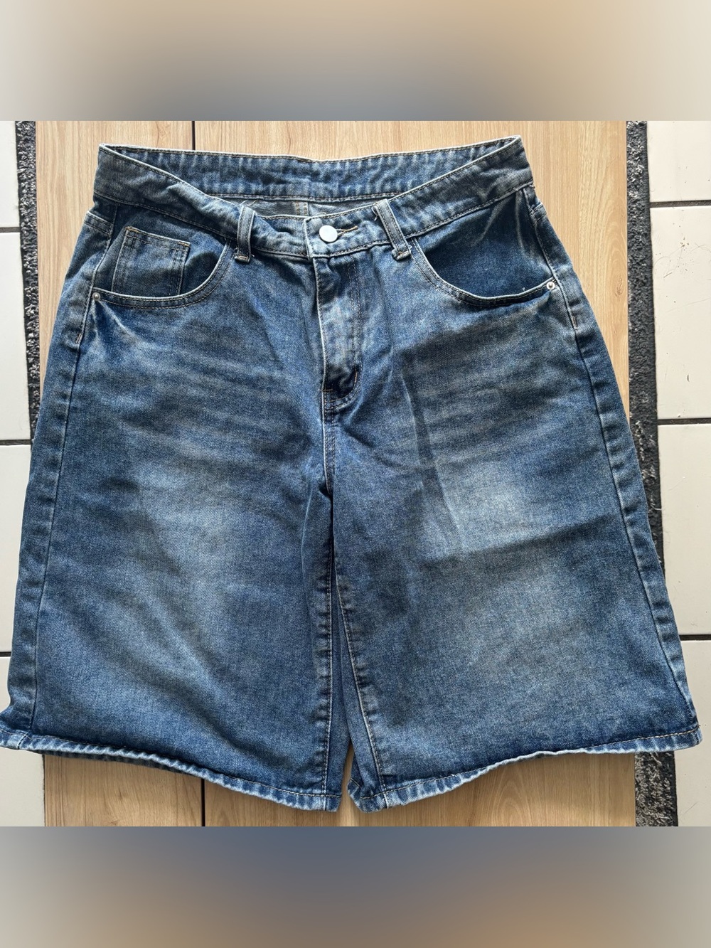 SHEIN Blue Denim Bermuda Jorts Longline Jean Shorts Size 30